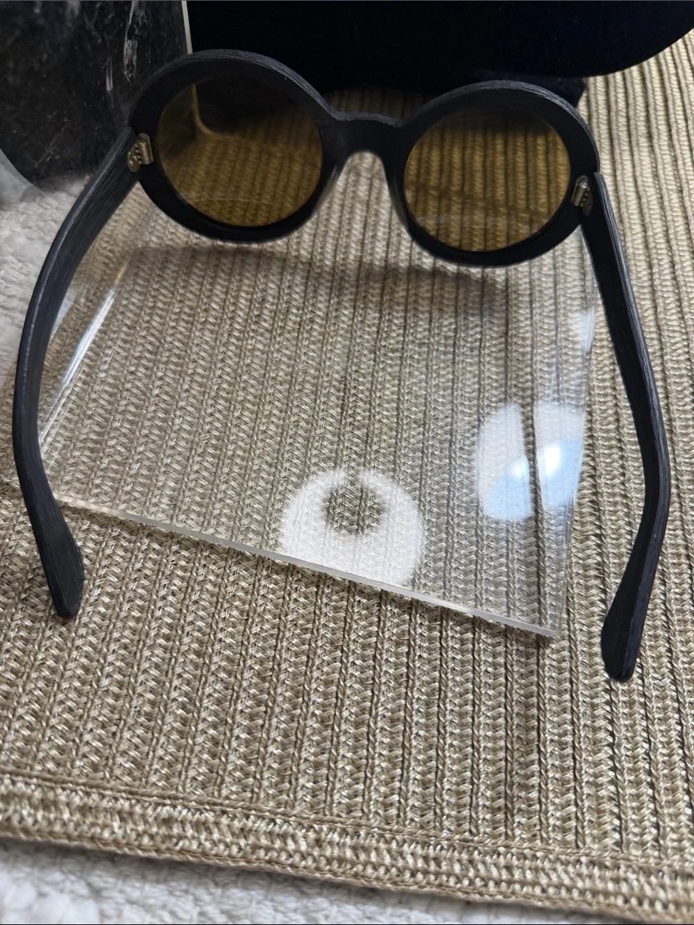 Round Black Sunglasses with Amber Lenses and Crystal Accents